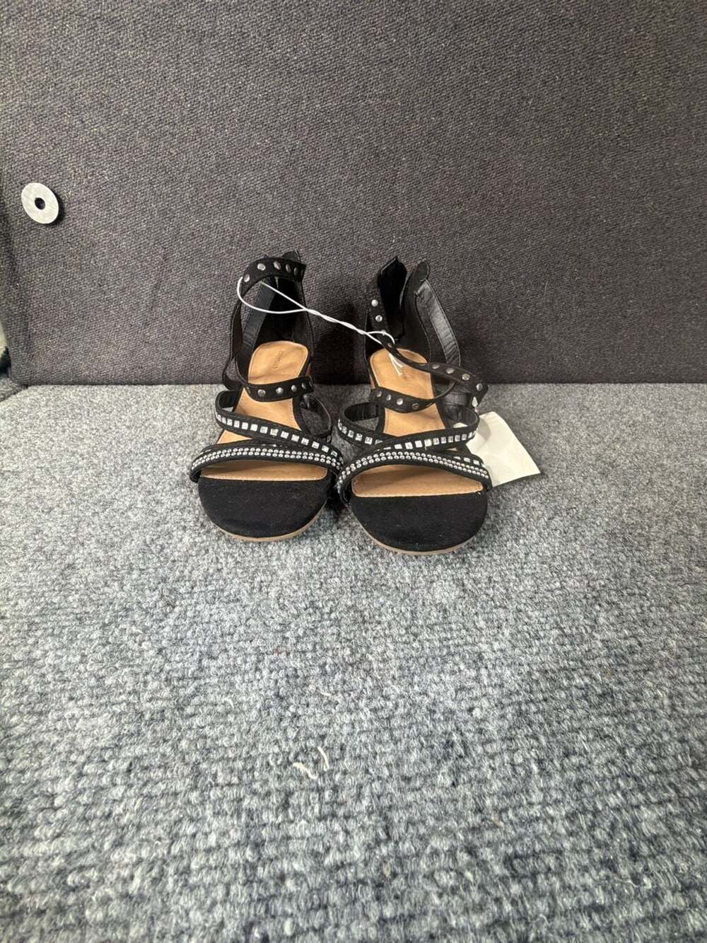 Attention Black Rhinestone Studded Strappy Wedge Sandals Size 7.5